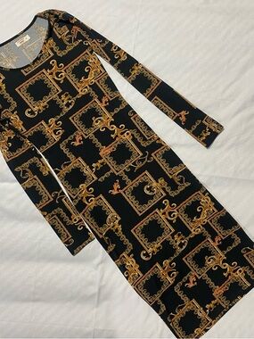 Castro Women's Black & Gold Long Sleeve Patterned Maxi Dress size XS